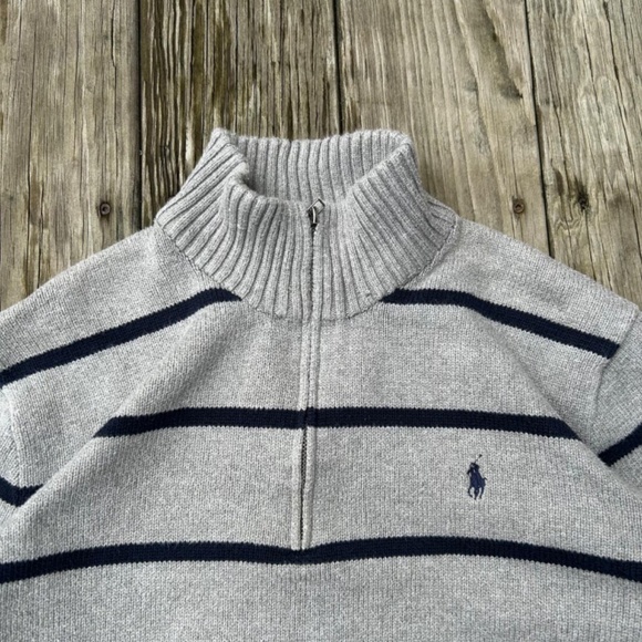 polo ralph Lauren men's large striped quarter zip pullover - Picture 2 of 4